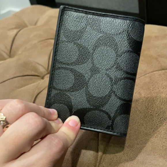 COACH MENS WALLET BLACK CC CANVAS - Picture 11 of 14